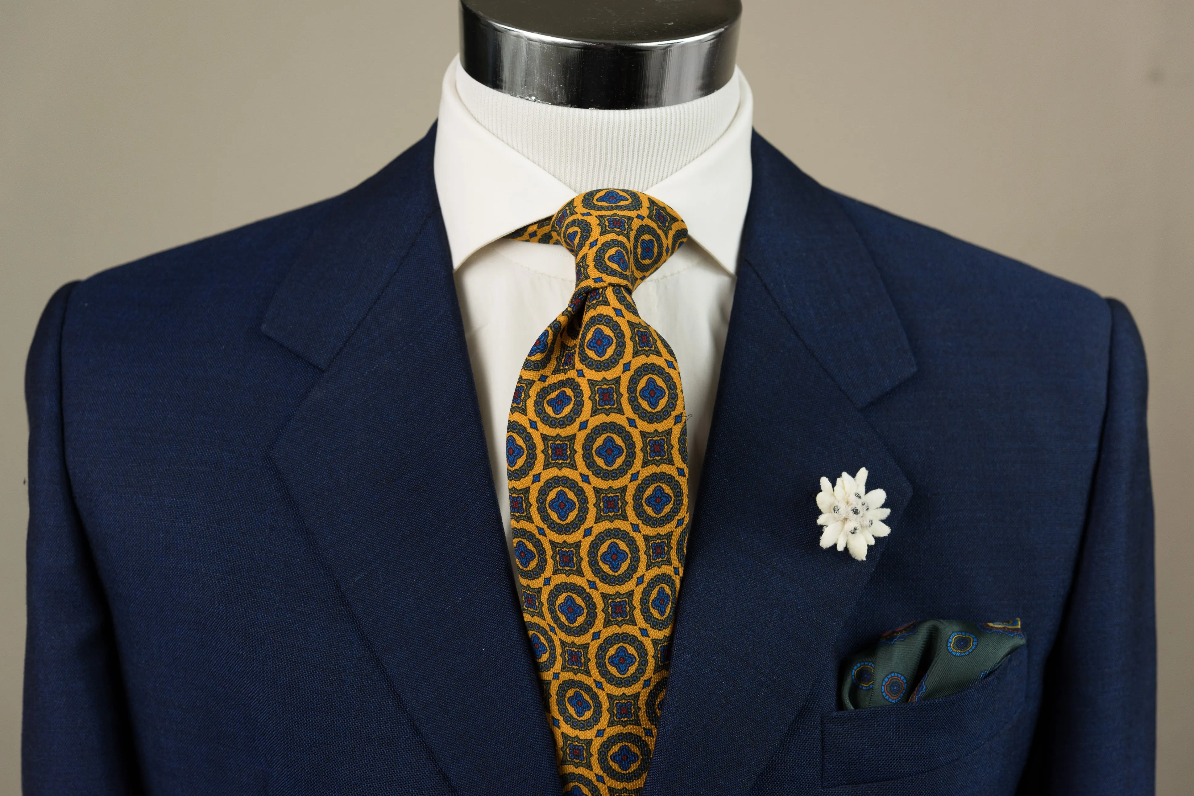 Sunflower Yellow Patterned Wool Challis Tie