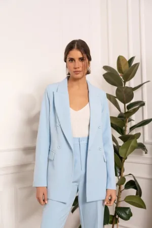 Timeless Mid-Length Double-Breasted Plain Jacket Sky Blue