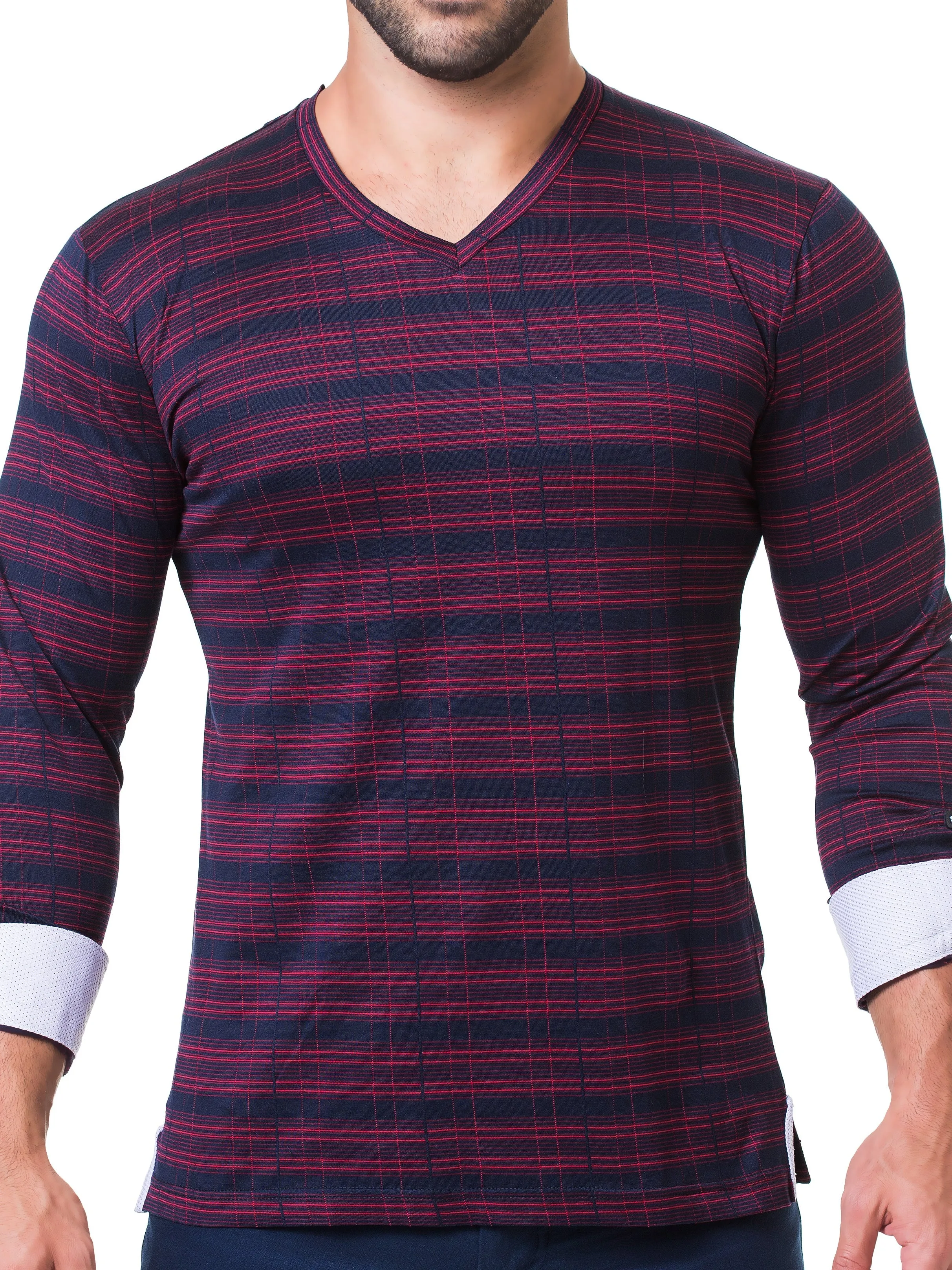 V Neck Edison Check Black Red