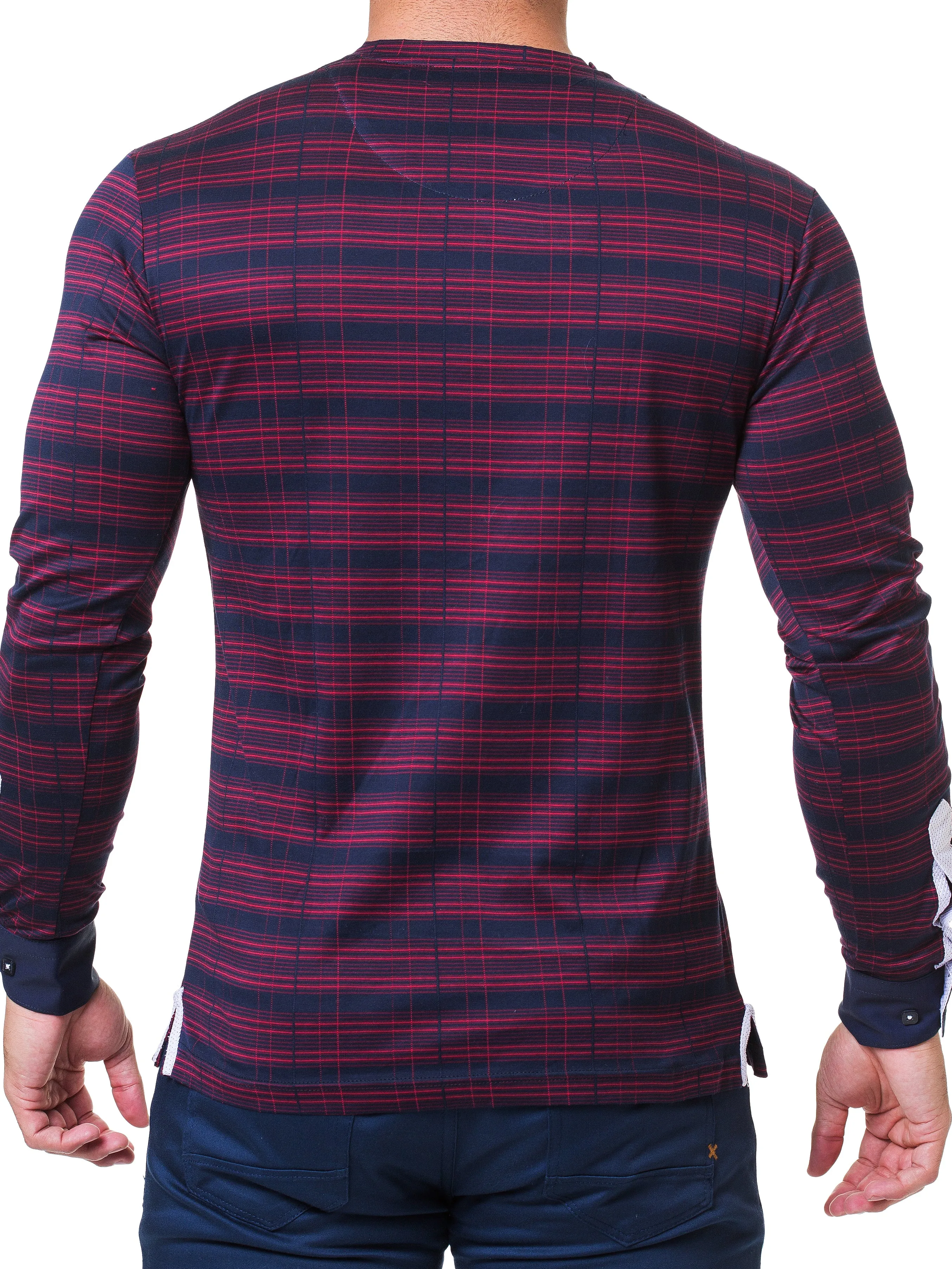 V Neck Edison Check Black Red