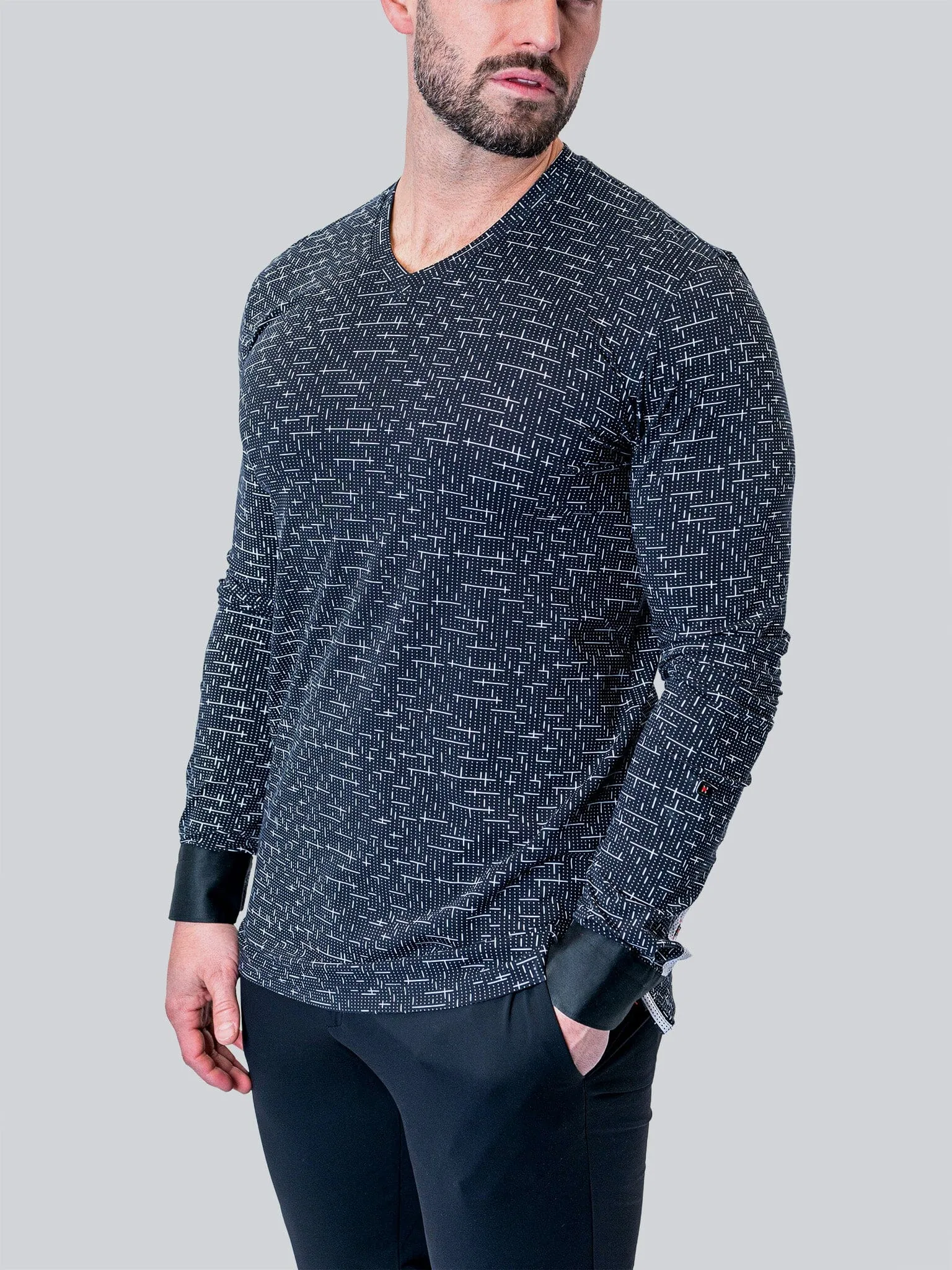 V Neck Tetris Black White