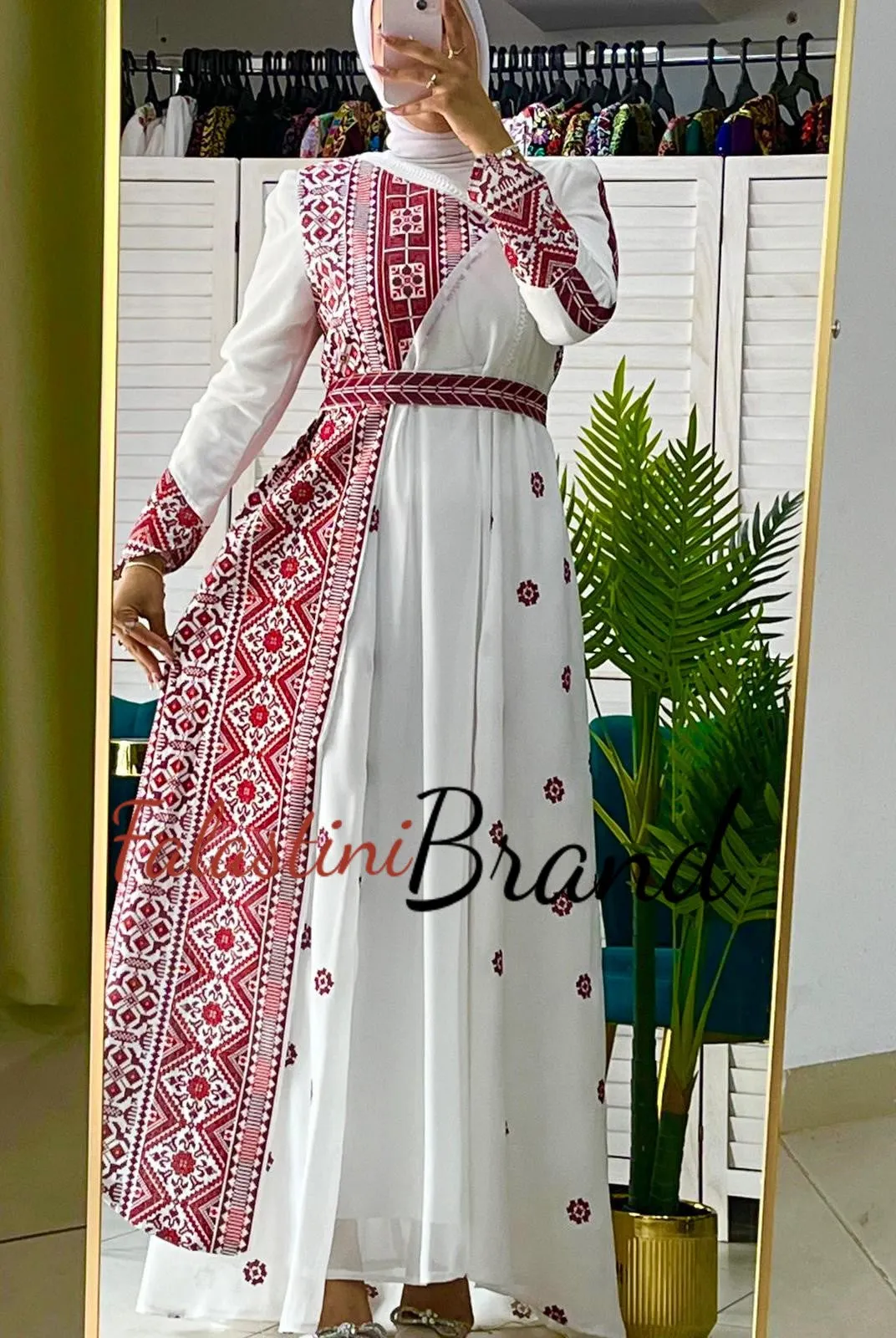 Very Elegant Half Embroidered White and Red Dress