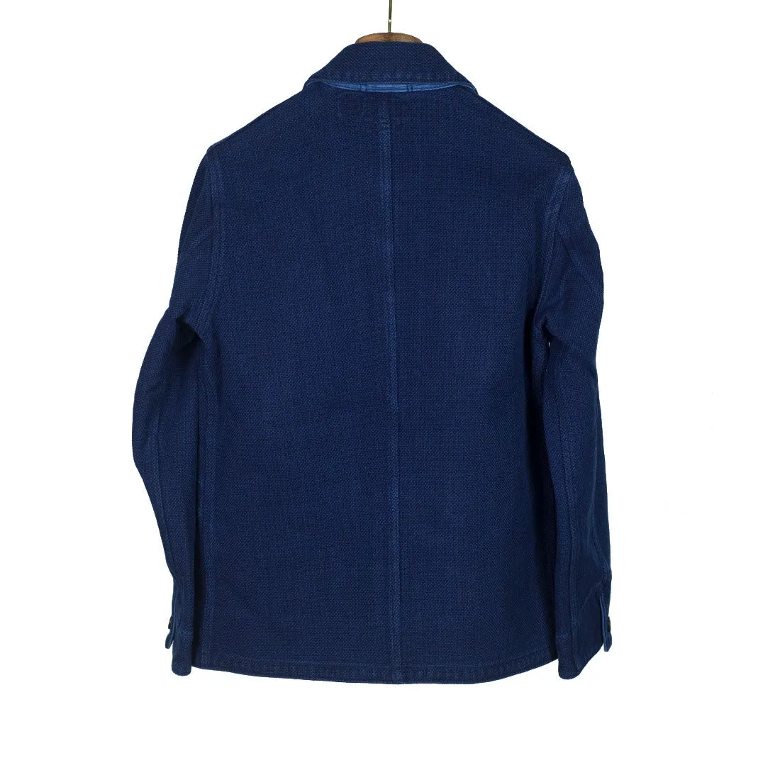 Yarn dyed indigo "sashiko" washed coverall jacket