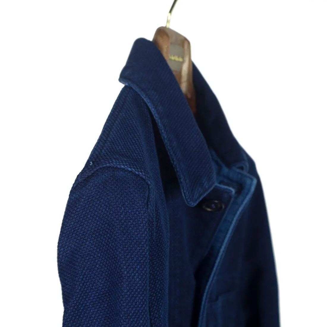 Yarn dyed indigo "sashiko" washed coverall jacket