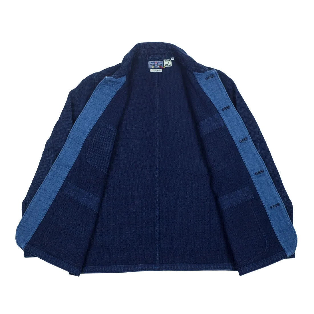 Yarn dyed indigo "sashiko" washed coverall jacket